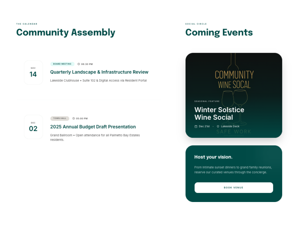 Community homepage showing events and notices