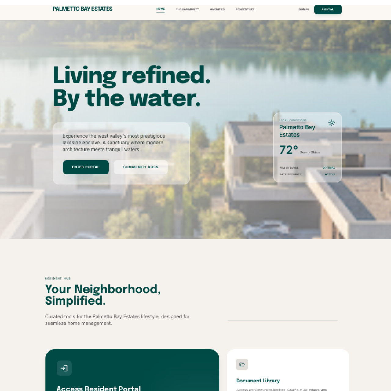 Palmetto Bay Estates community homepage — branded HOA website with mobile-first design